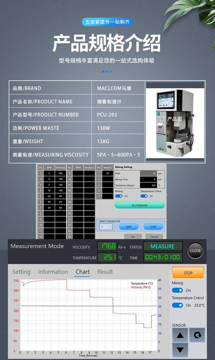 马康MALCOM锡膏粘度测试仪PCU-285产品规格海报